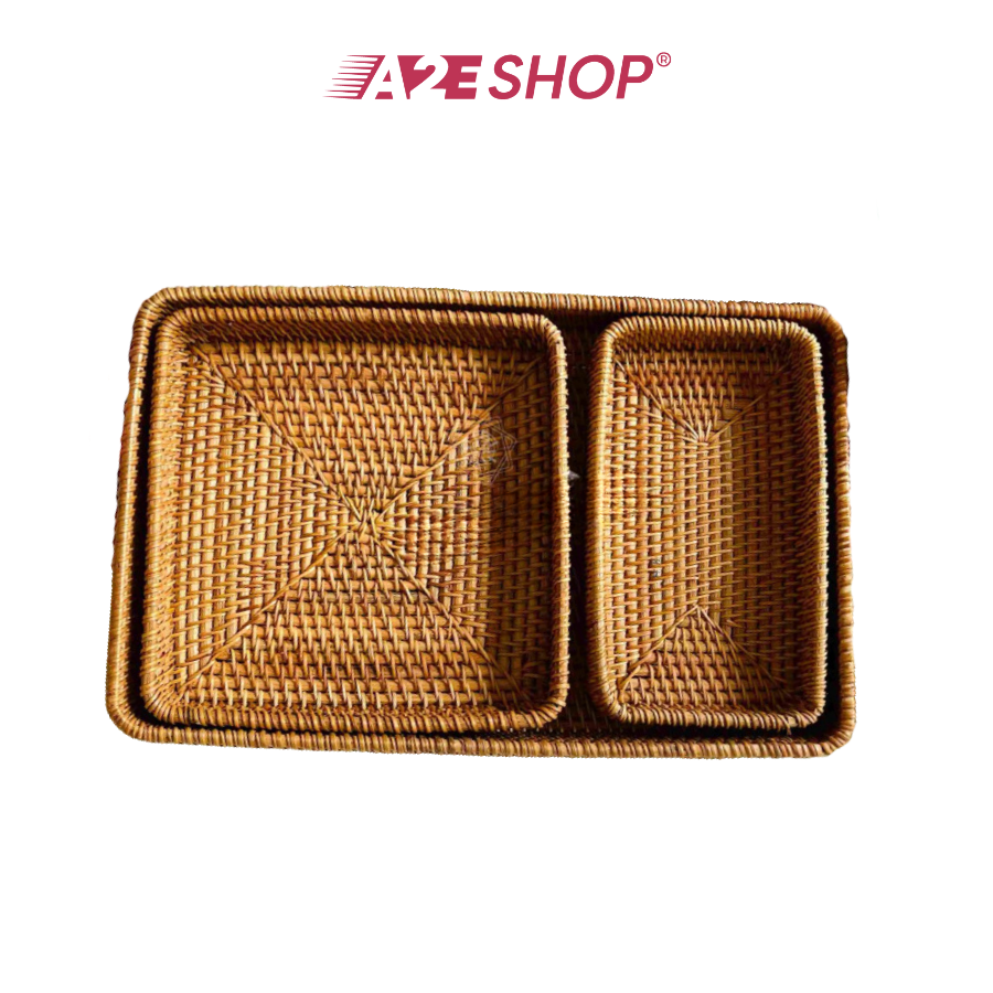 Set of 3 Woven Bamboo Serving Trays