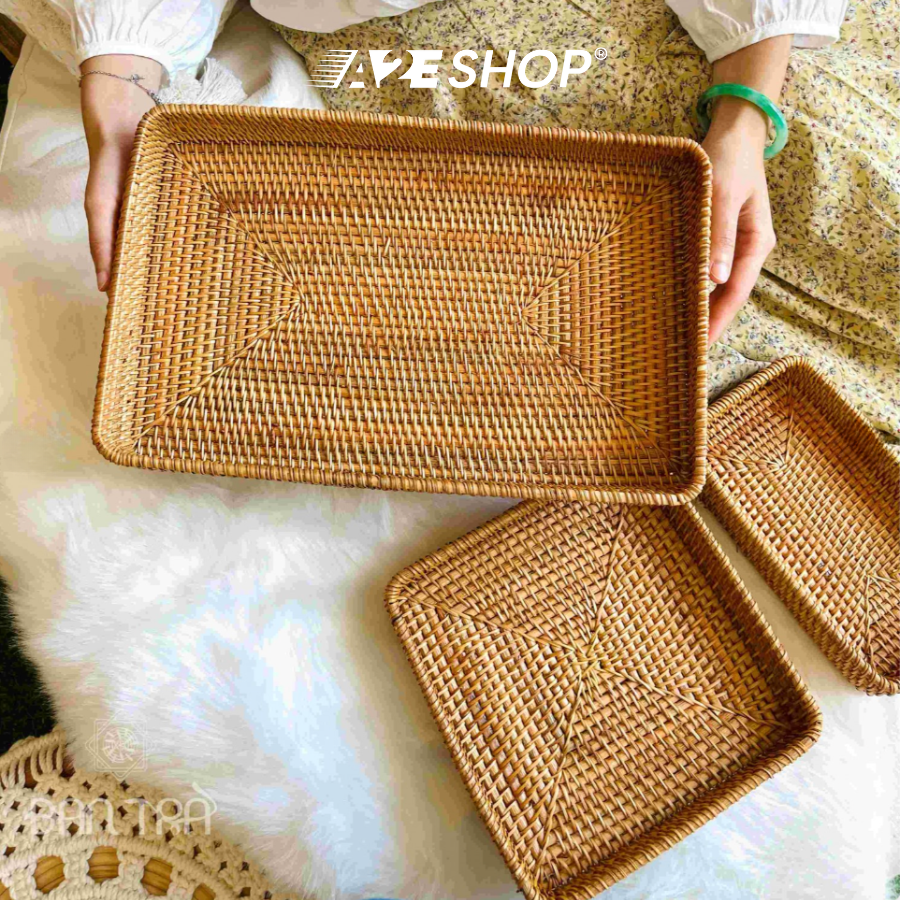 Set of 3 Woven Bamboo Serving Trays
