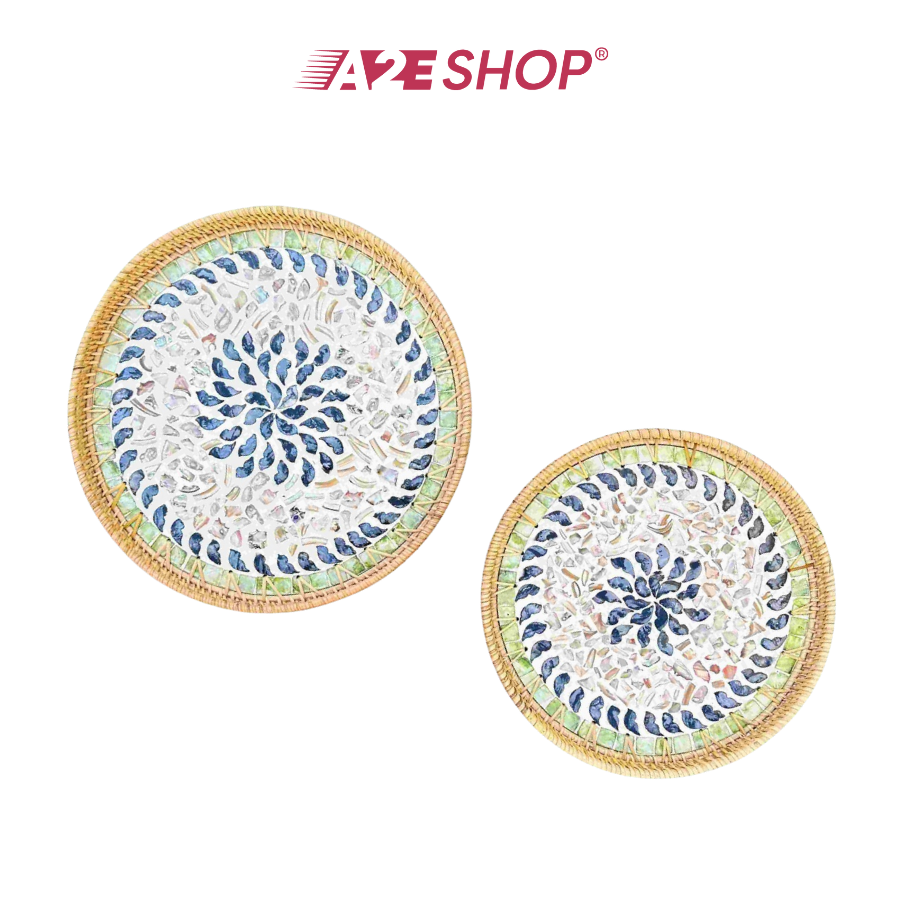 Pearl-Inlaid Woven Rattan Tray
