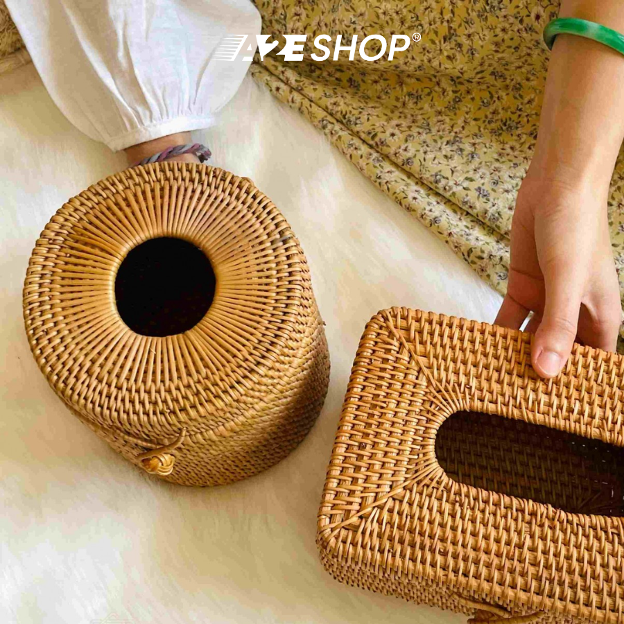 Circle Woven Rattan Tissue Box