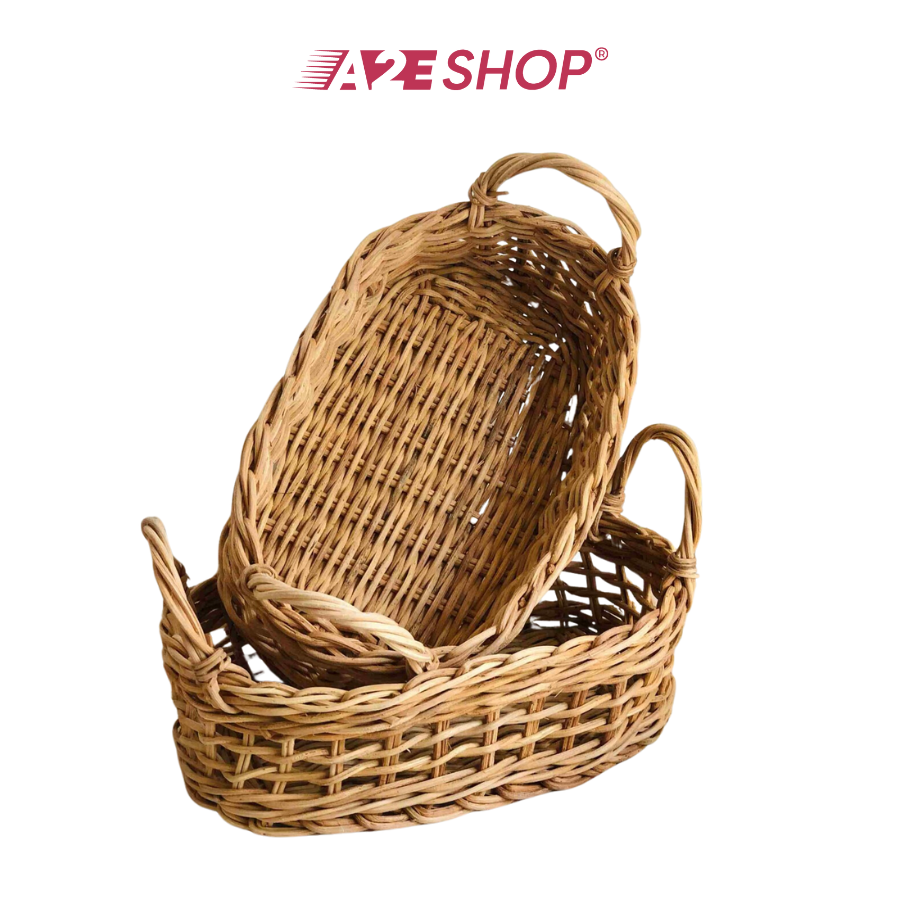 Khay mây đan có tay cầm