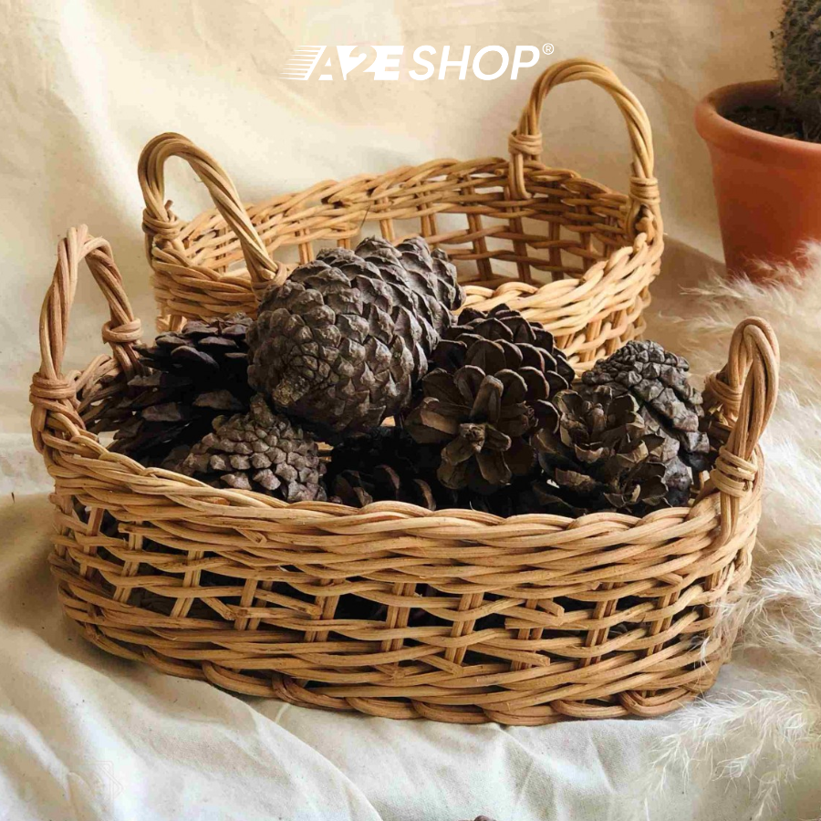 Khay mây đan có tay cầm