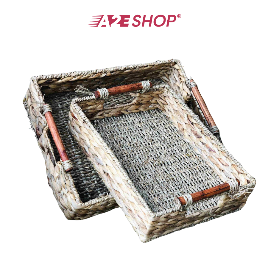Khay mây đan có tay cầm