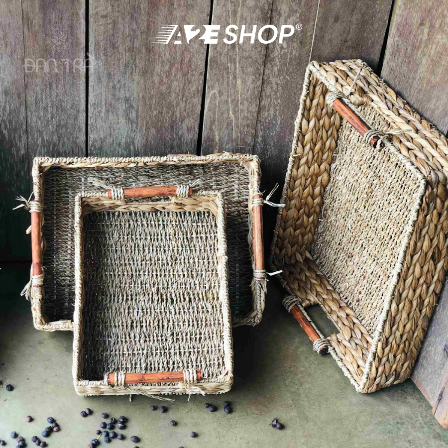 Khay mây đan có tay cầm