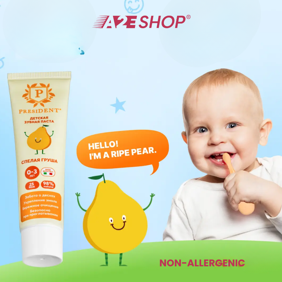 Kem đánh răng President Kids 0–4 tuổi – Nhiều hương vị, Chăm sóc men răng