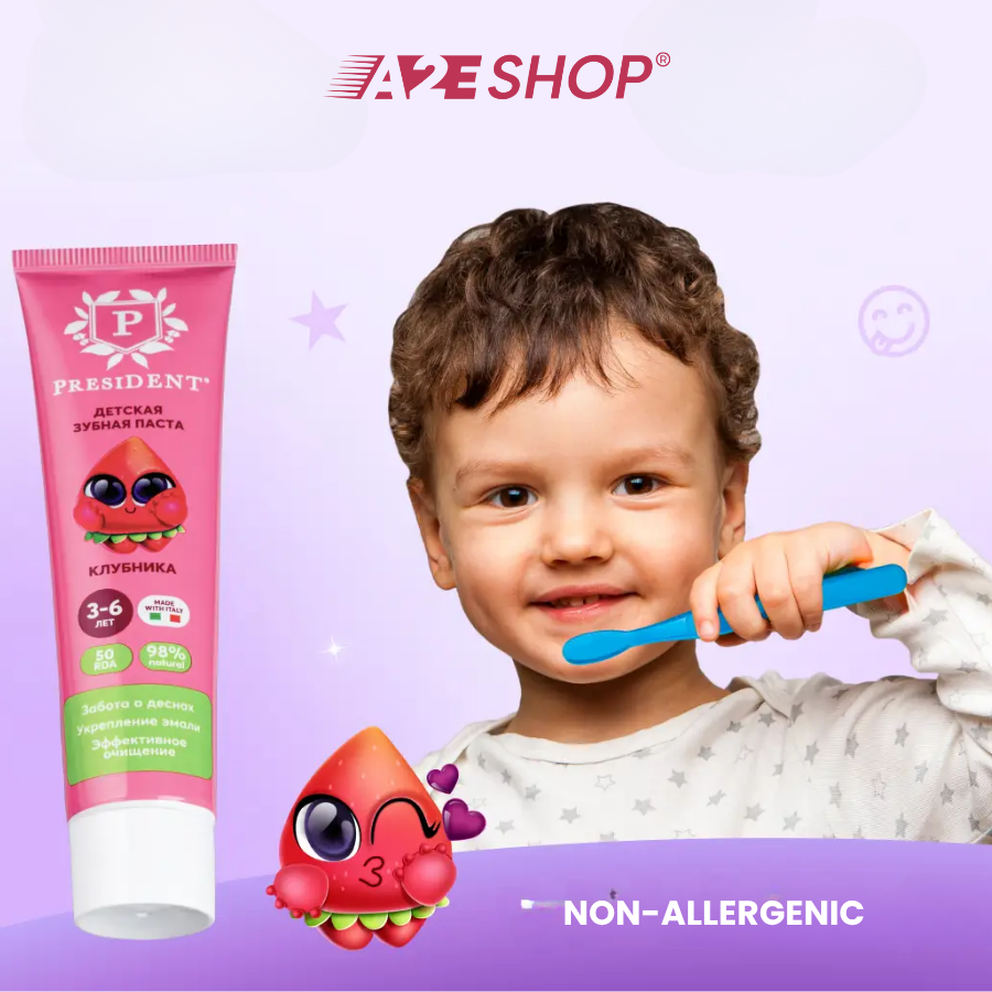 Kem đánh răng President Kids cho trẻ từ 4 tuổi trở lên – Bảo vệ nướu, Hương vị thơm ngon