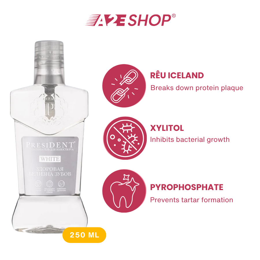 Nước súc miệng President 250ml – Kháng khuẩn, Chống sâu răng