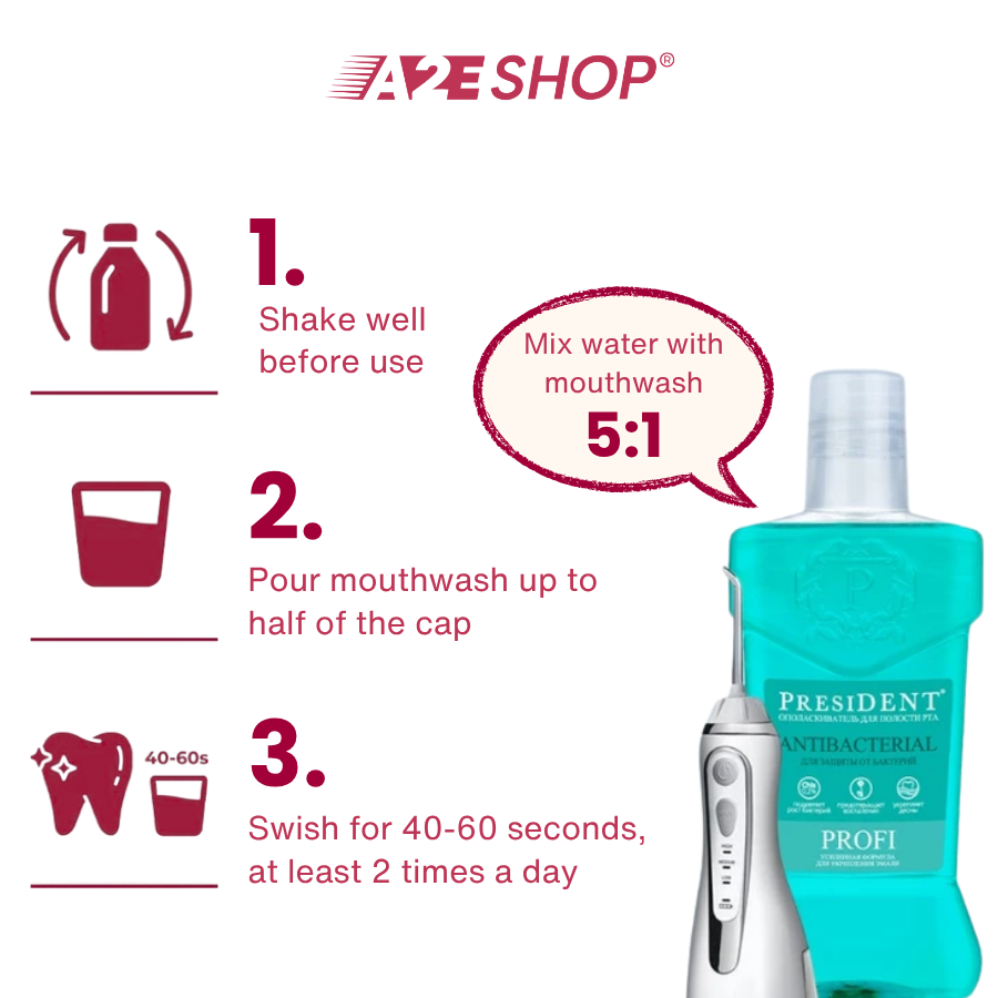 Nước súc miệng President 250ml – Kháng khuẩn, Chống sâu răng