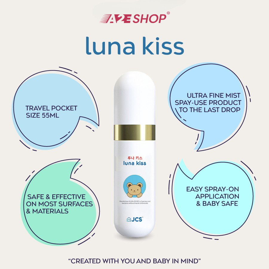 Dung dịch vệ sinh không cồn Luna Kiss cỡ du lịch (55ml) – Khử mùi an toàn cho bé