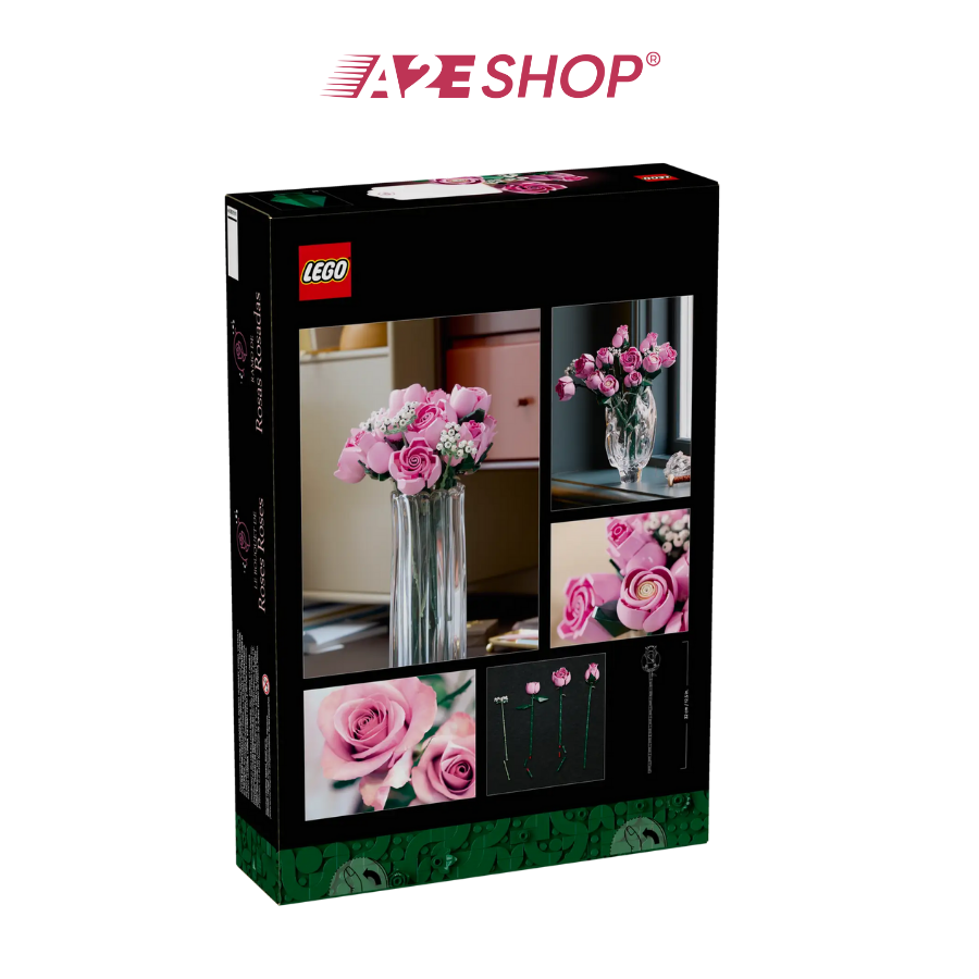 LEGO Icons Bouquet of Pink Roses – 822 Pieces Flower Gift Set