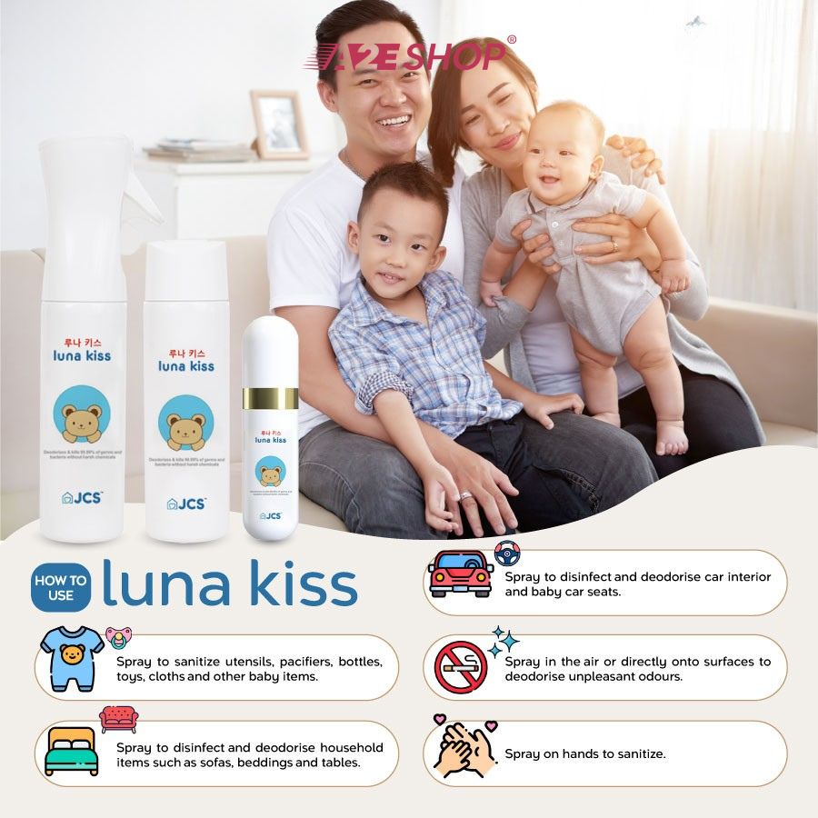 Dung dịch vệ sinh không cồn Luna Kiss cỡ du lịch (55ml) – Khử mùi an toàn cho bé