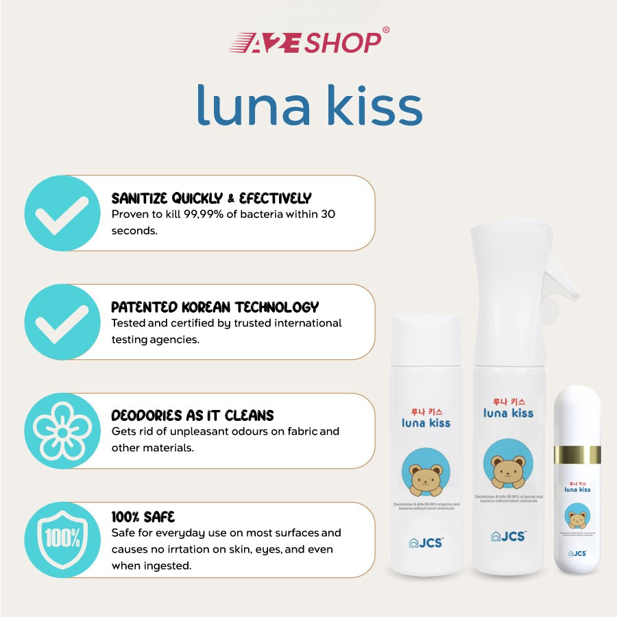 Dung dịch vệ sinh không cồn Luna Kiss cỡ du lịch (55ml) – Khử mùi an toàn cho bé