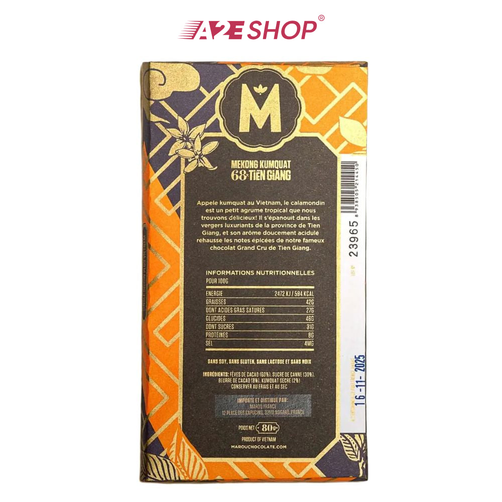 [MAISON MAROU] Quất Cửu Long Tiền Giang 68% - 80g Sôcôla 